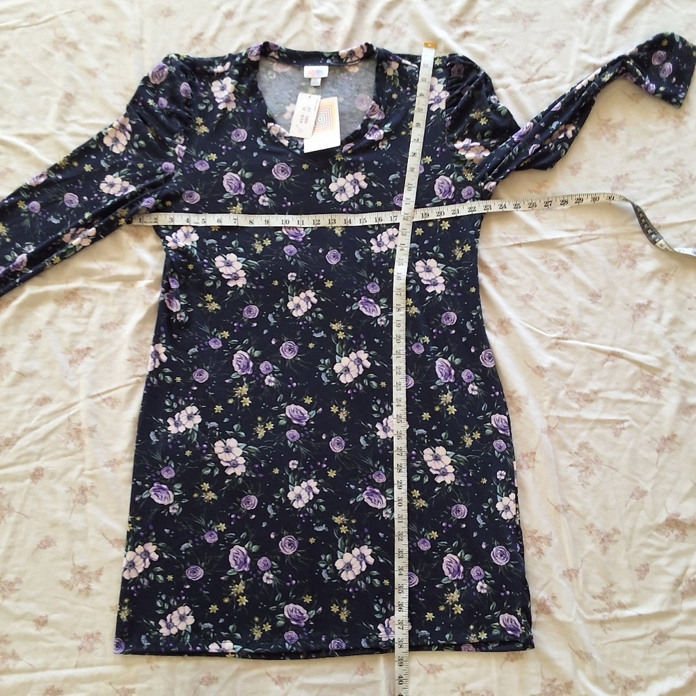 NWT LuLaRoe Navy Blue Floral Long Sleeve Dress Size XL - Picture 4 of 8